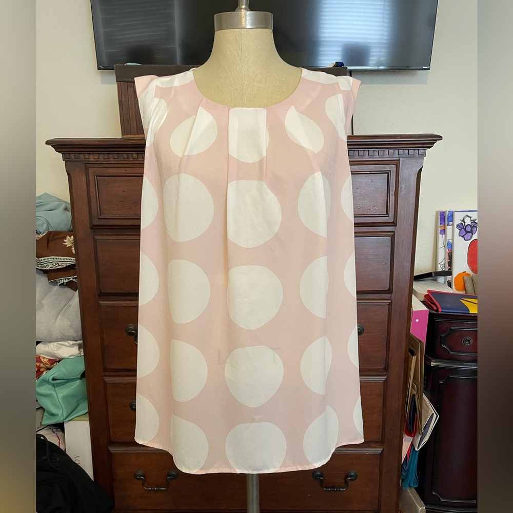 Vince Camuto Pink and White Polka Dot Sleeveless Top